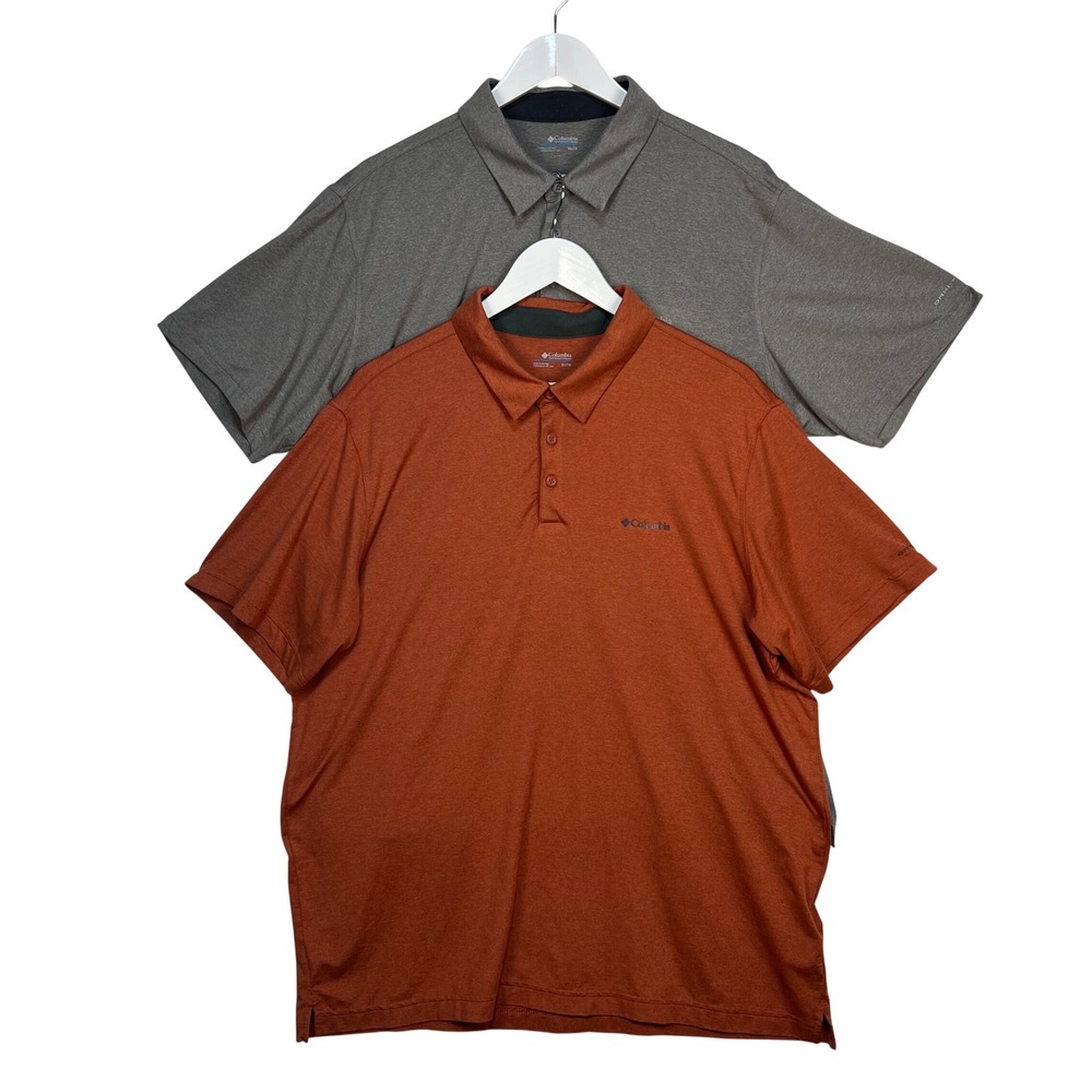 Columbia Gray Orange Polo Shirts Mens XL Lot of 2 Omni-Wick Performance Casual